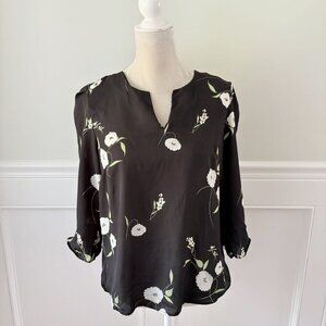 dr2 Daniel Rainn M Split Neck Black Floral Top Blouse